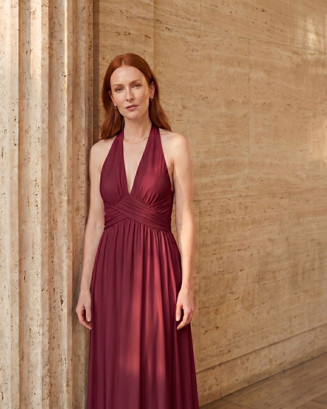 Aelia Grecian Cross-Front Halter Maxi Dress in Jersey in Porpora — Hugo Caesar Tassi