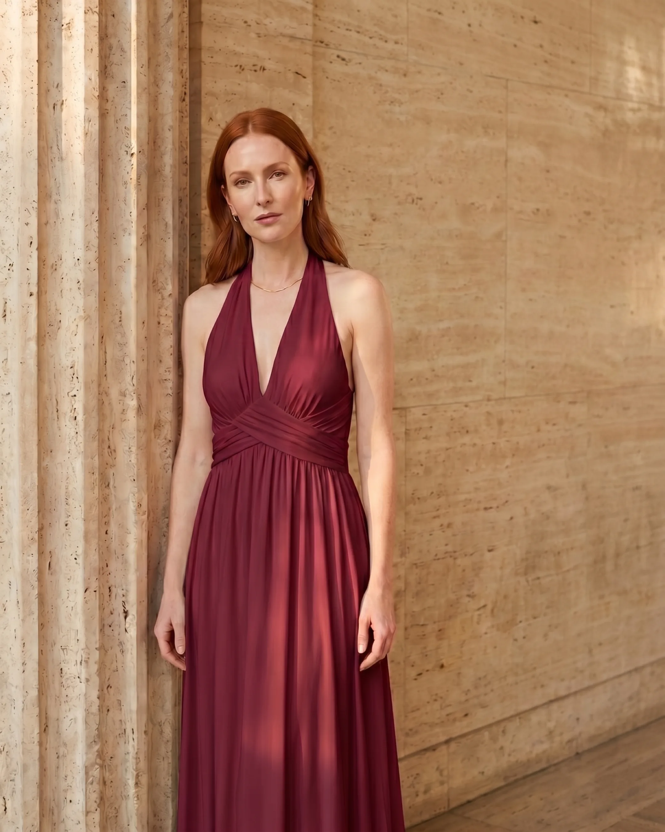 Aelia Grecian Cross-Front Halter Maxi Dress in Jersey in Porpora — Hugo Caesar Tassi