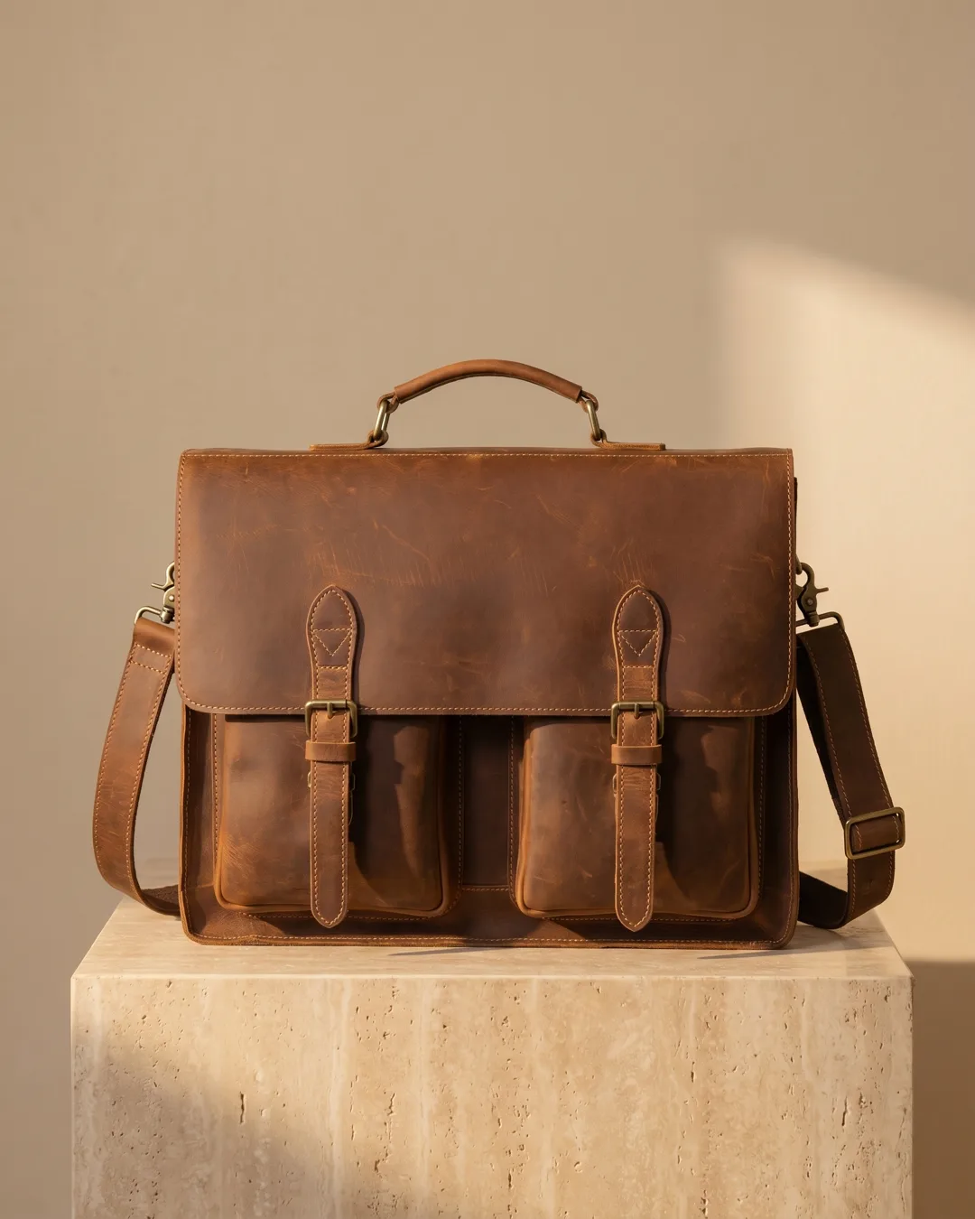 Appia Large Structured Cowhide Work Tote in Cuoio — Hugo Caesar Tassi