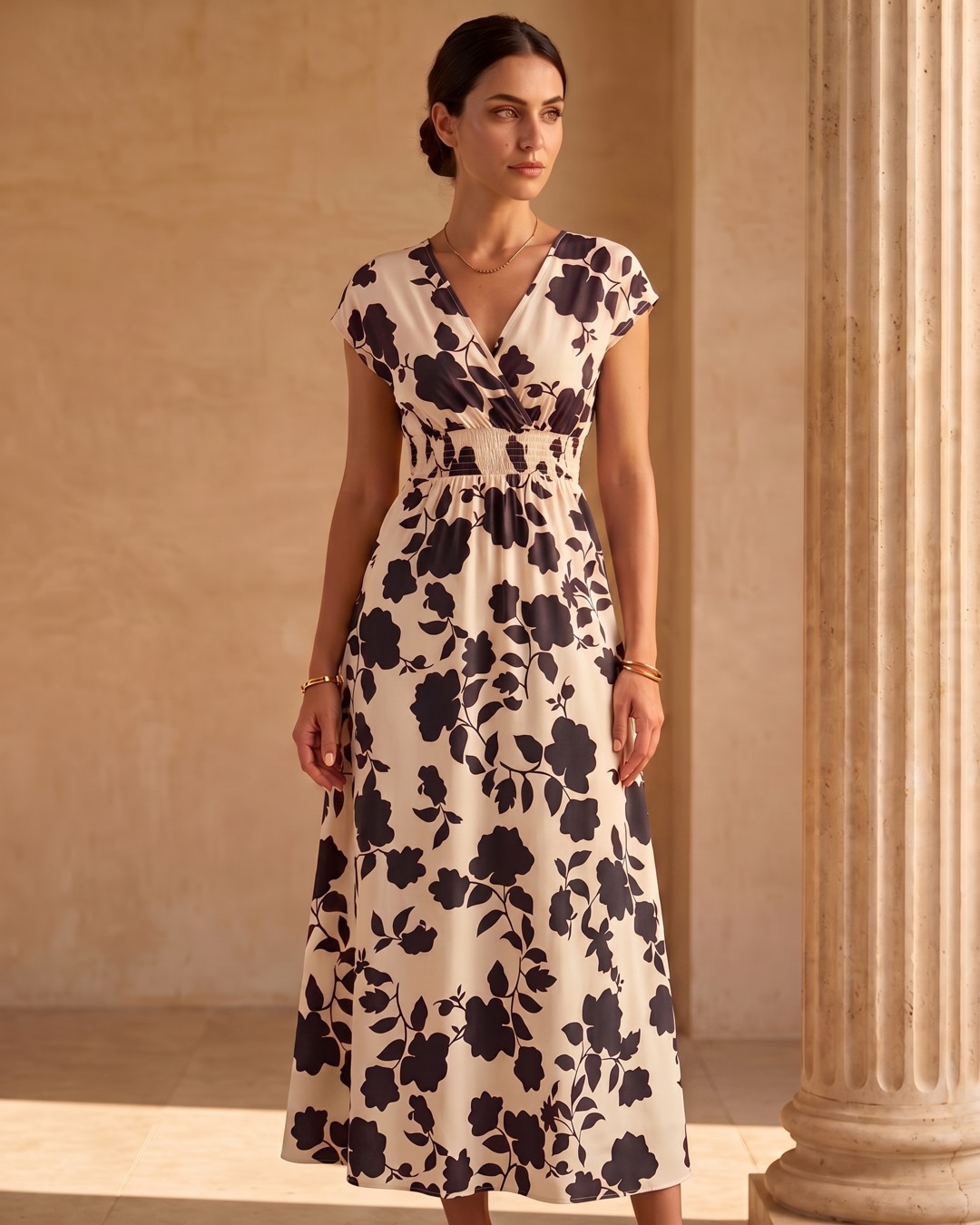 Aurelia Self-Tie Wrap Crepe Midi Dress in Avorio — Hugo Caesar Tassi