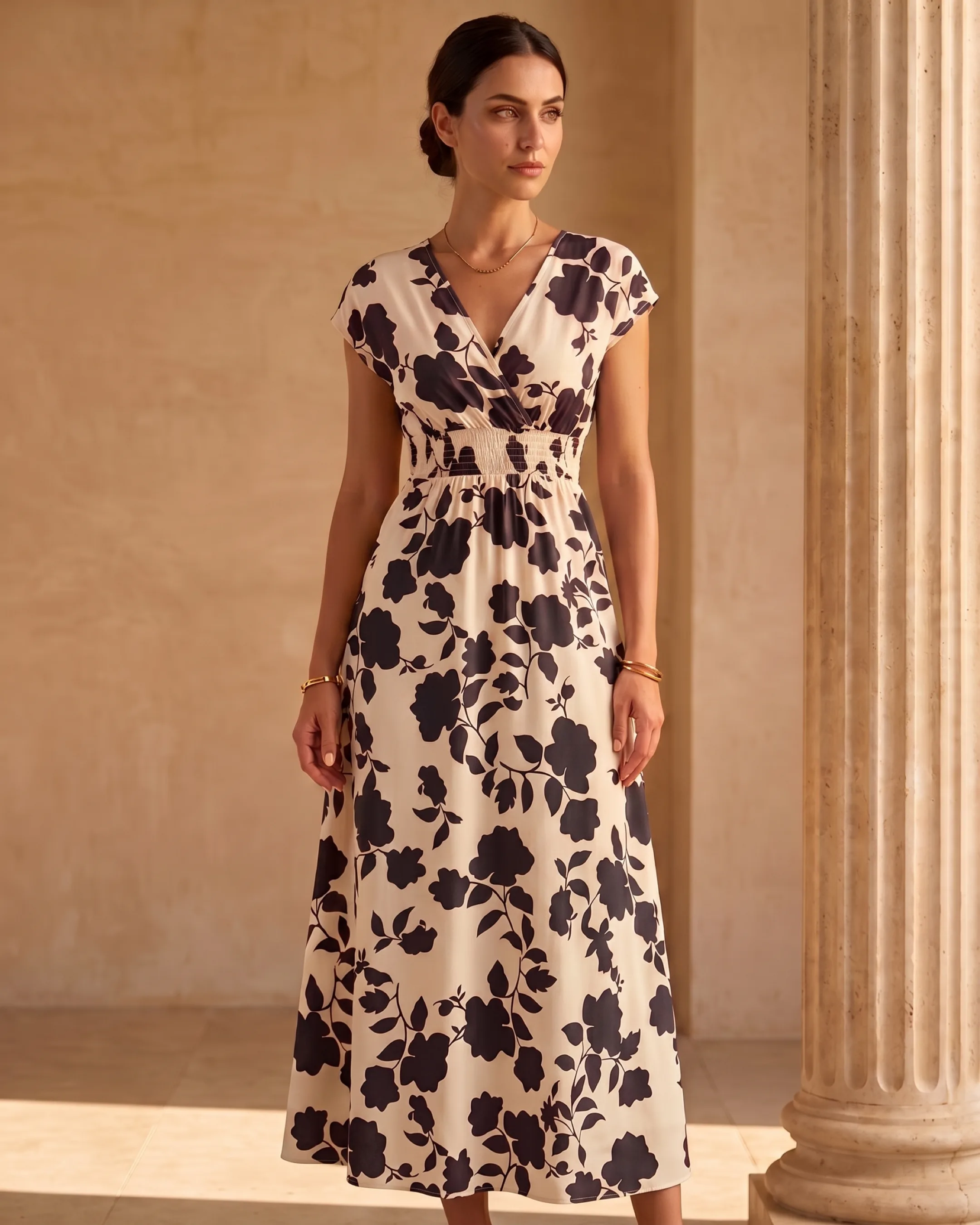 Aurelia Self-Tie Wrap Crepe Midi Dress in Avorio — Hugo Caesar Tassi