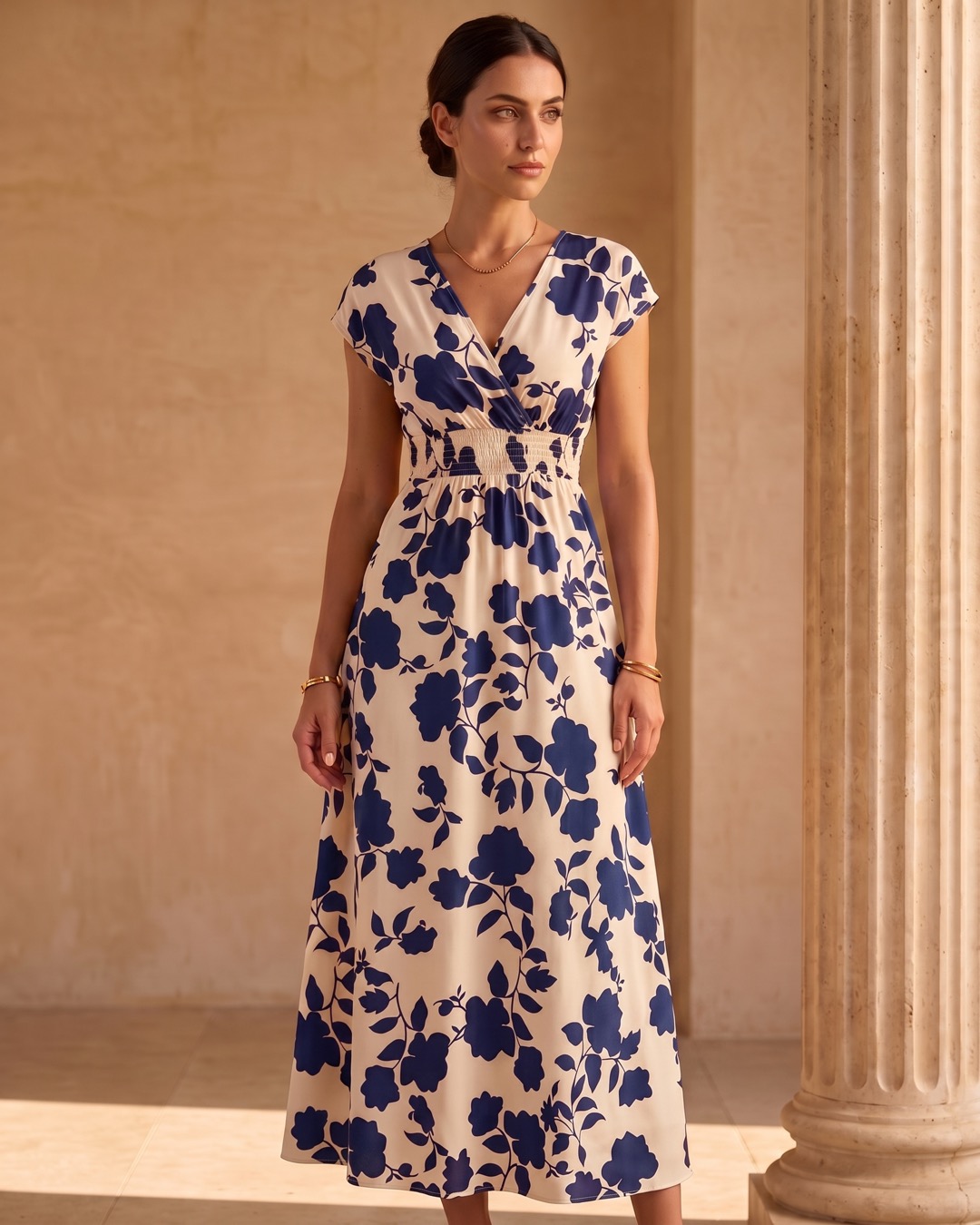 Aurelia Self-Tie Wrap Crepe Midi Dress in Cobalto — Hugo Caesar Tassi