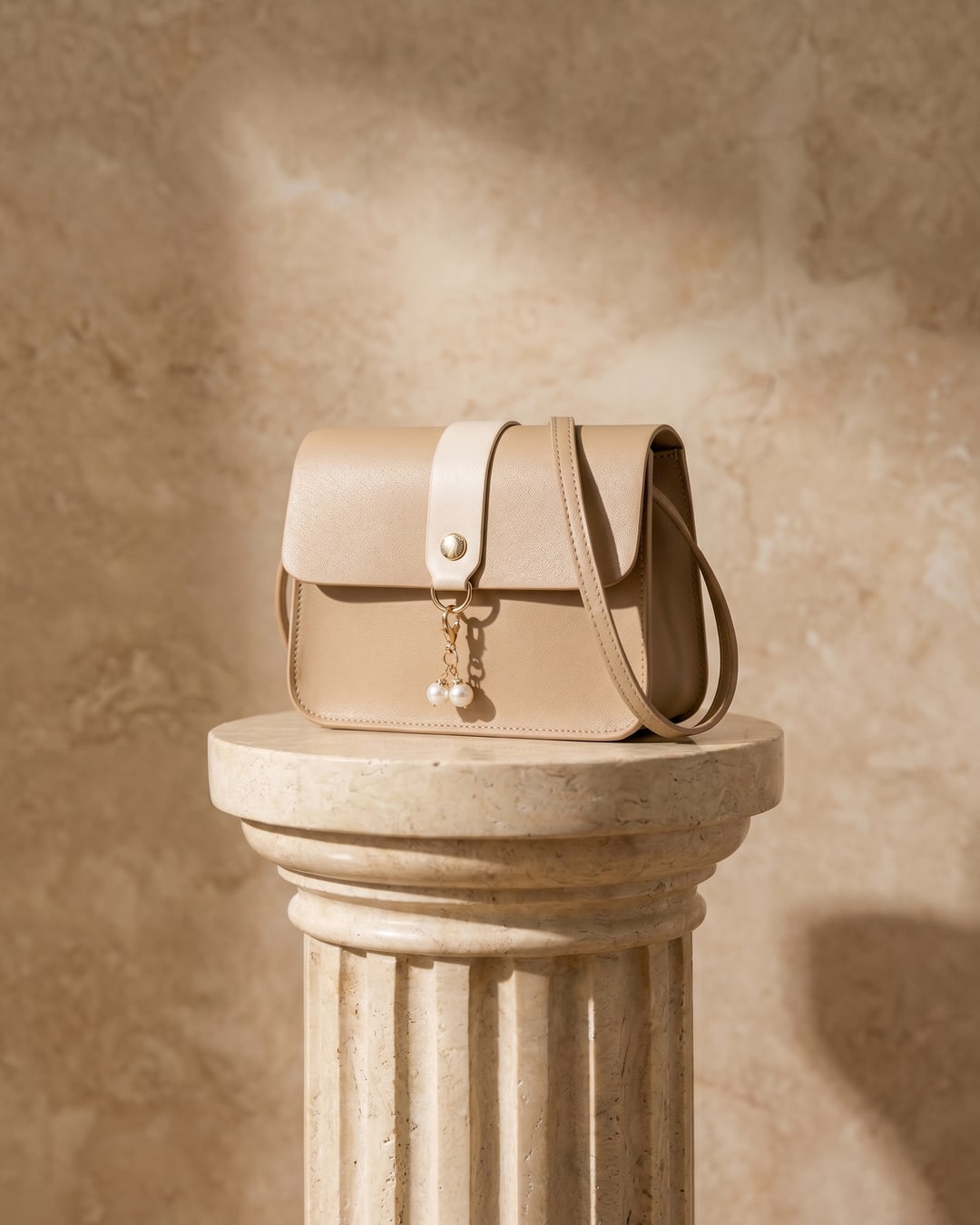 Hugo Caesar Tassi color-block leather crossbody bag in Travertine — studio packshot, Hugo Caesar Tassi
