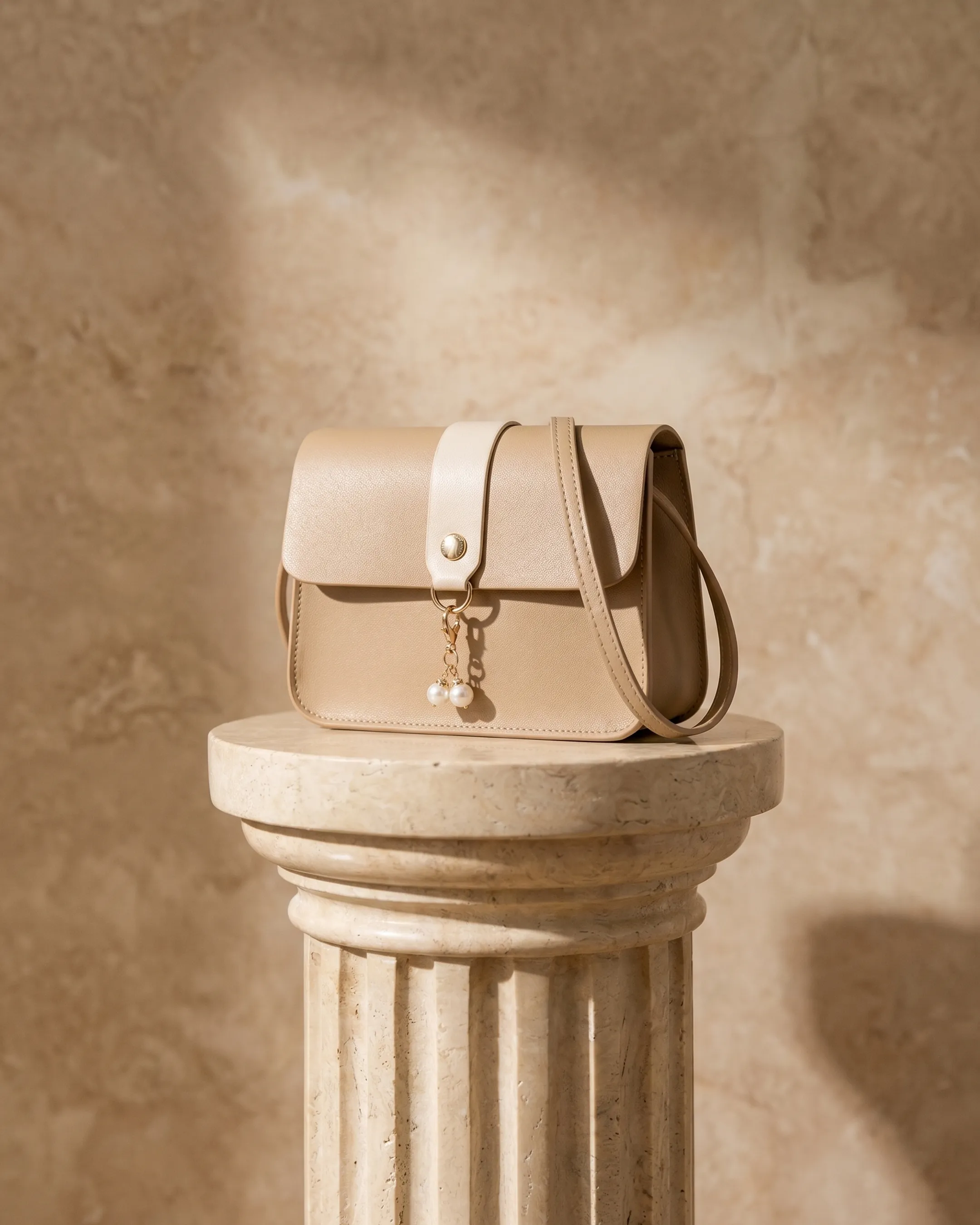 Hugo Caesar Tassi color-block leather crossbody bag in Travertine — studio packshot, Hugo Caesar Tassi