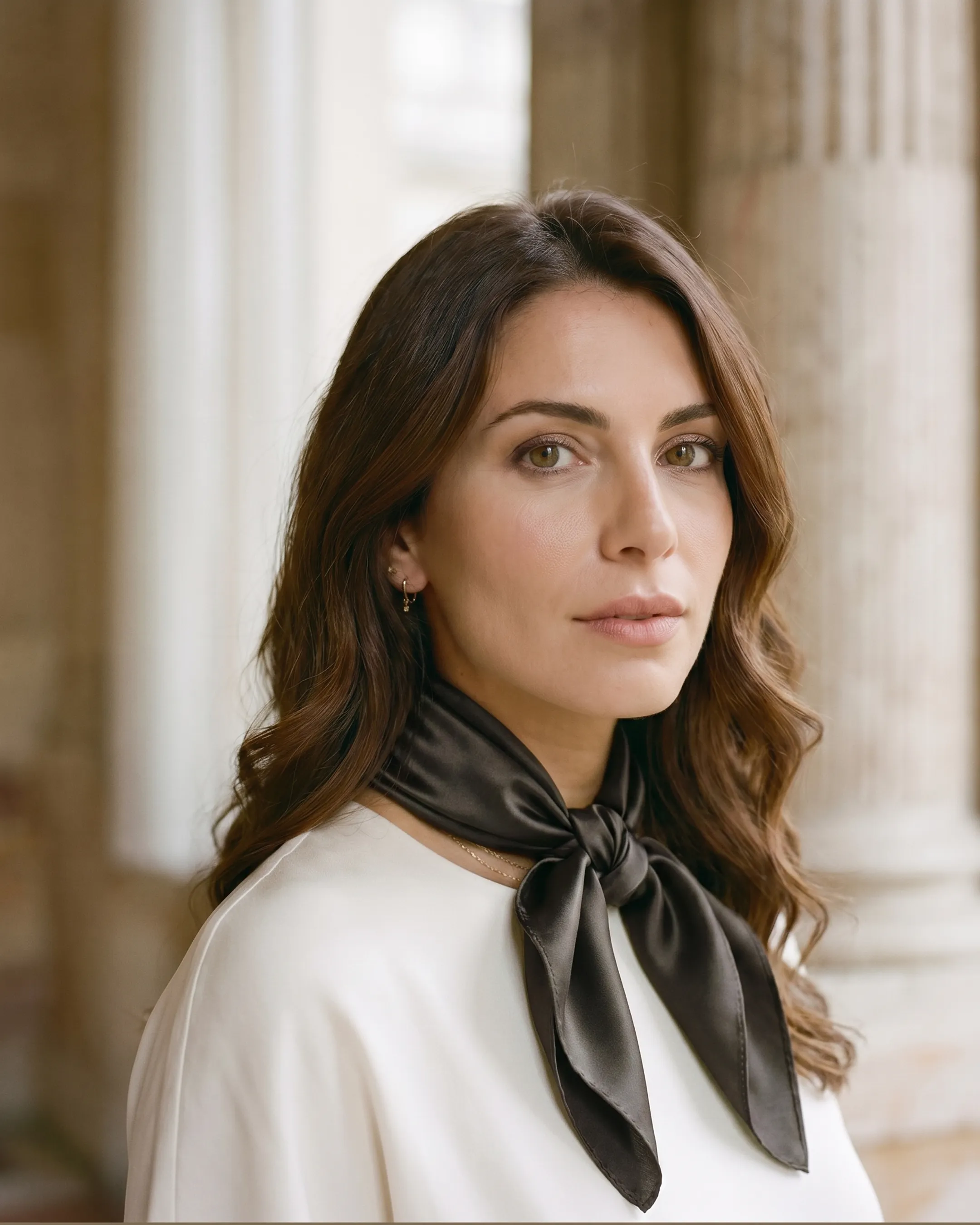 Carina Glossy Silk-Look Square Scarf in Basalt — Hugo Caesar Tassi