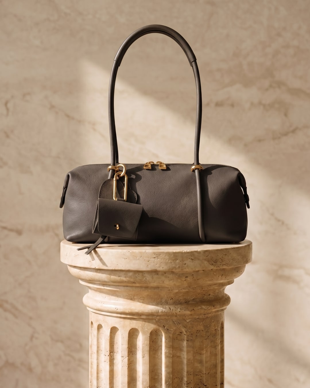 Esquilina Soft Full-Grain Leather Shoulder Tote in Basalt — Hugo Caesar Tassi