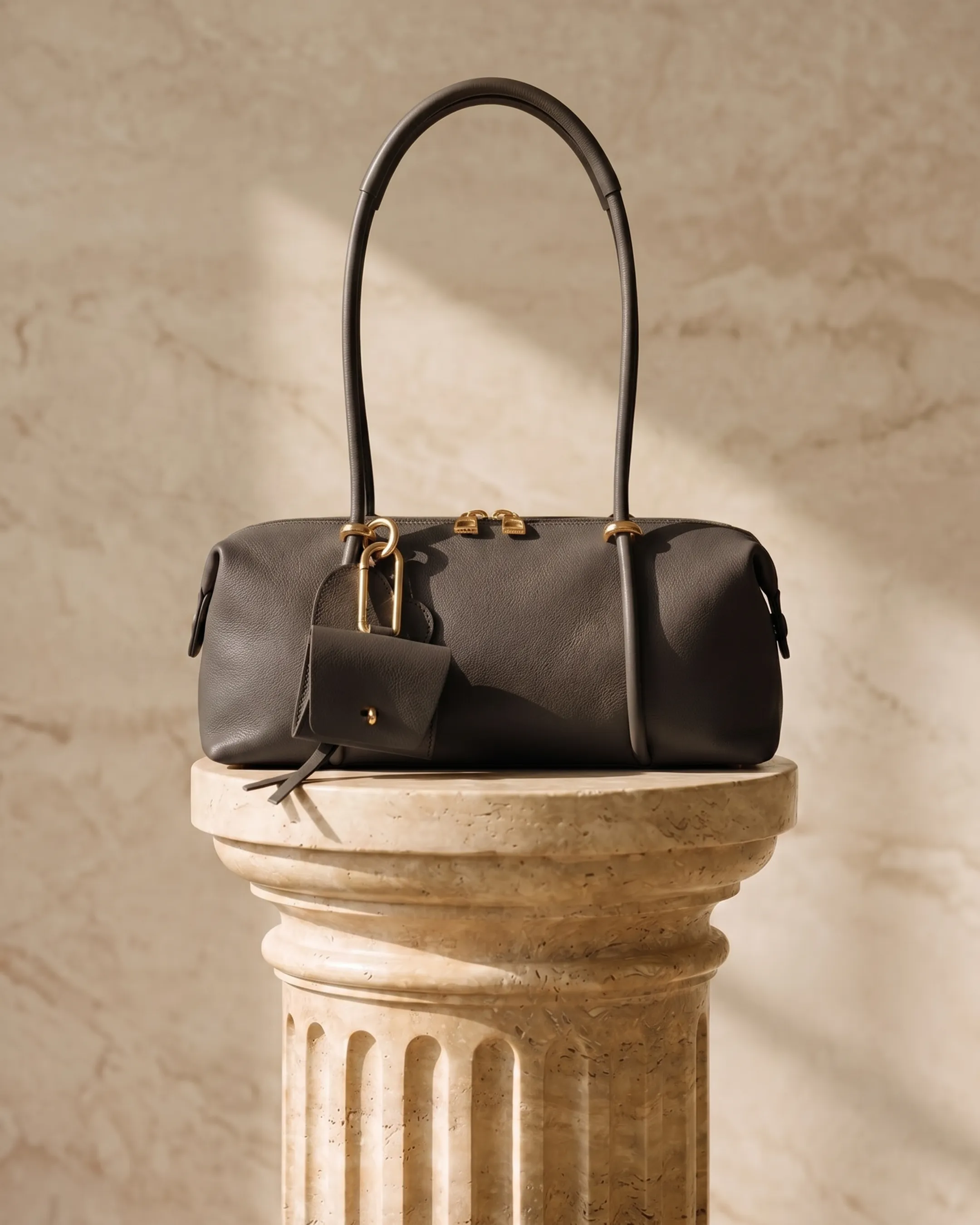 Esquilina Soft Full-Grain Leather Shoulder Tote in Basalt — Hugo Caesar Tassi