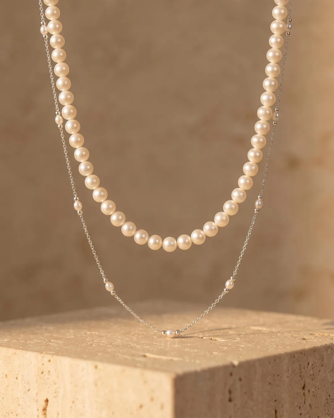 Laurea Double-Layer Pearl Silver Necklace in Argento — Hugo Caesar Tassi