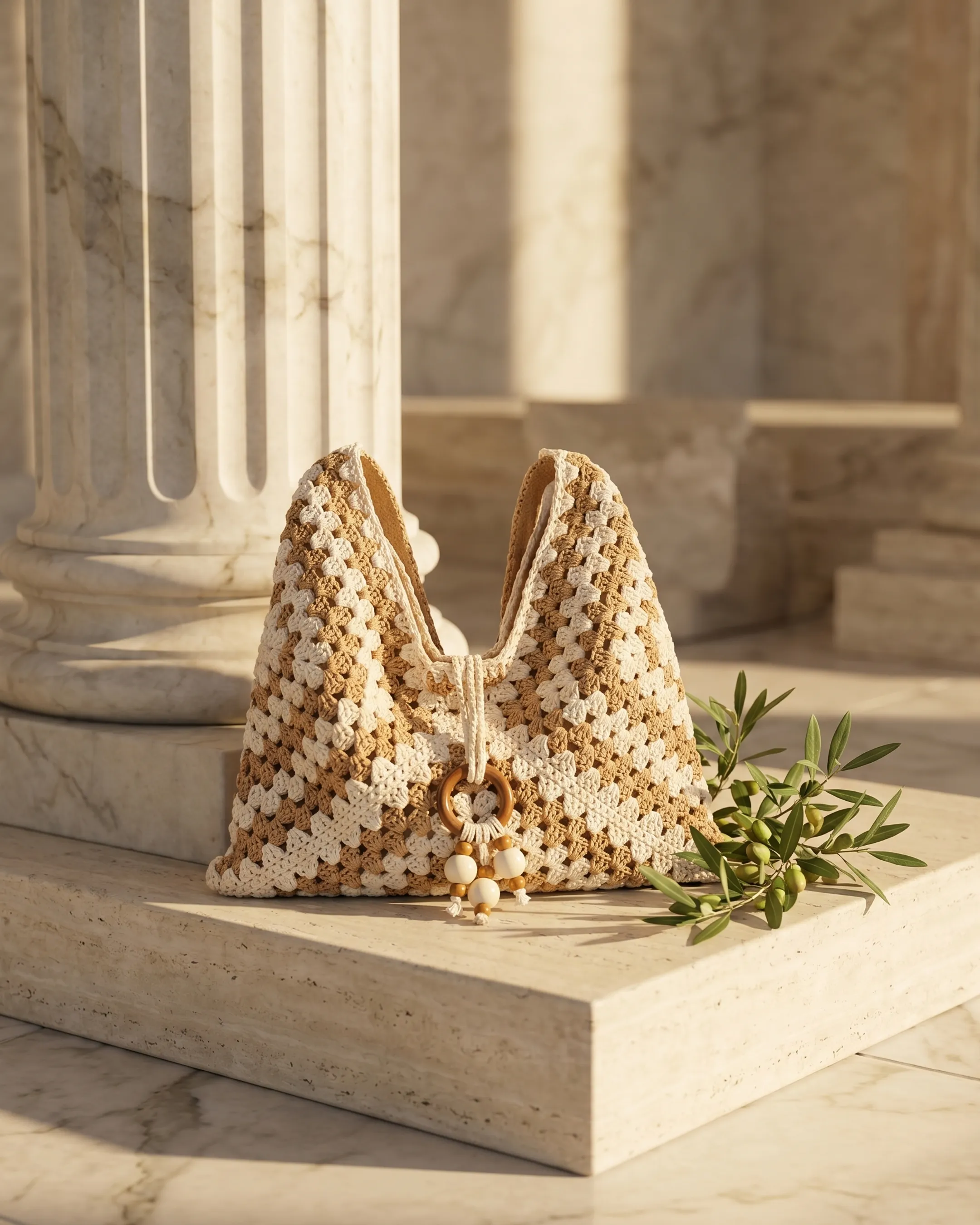 The Travertine Ostia tote in a sunlit Roman travertine corner