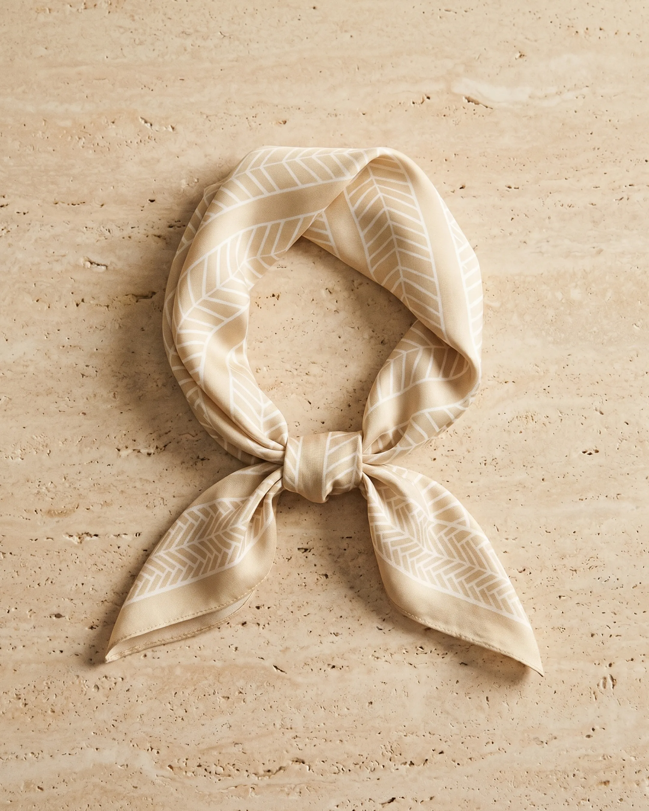 Hugo Caesar Tassi twill silk-look square scarf with chevron print in Avorio — studio packshot, Hugo Caesar Tassi