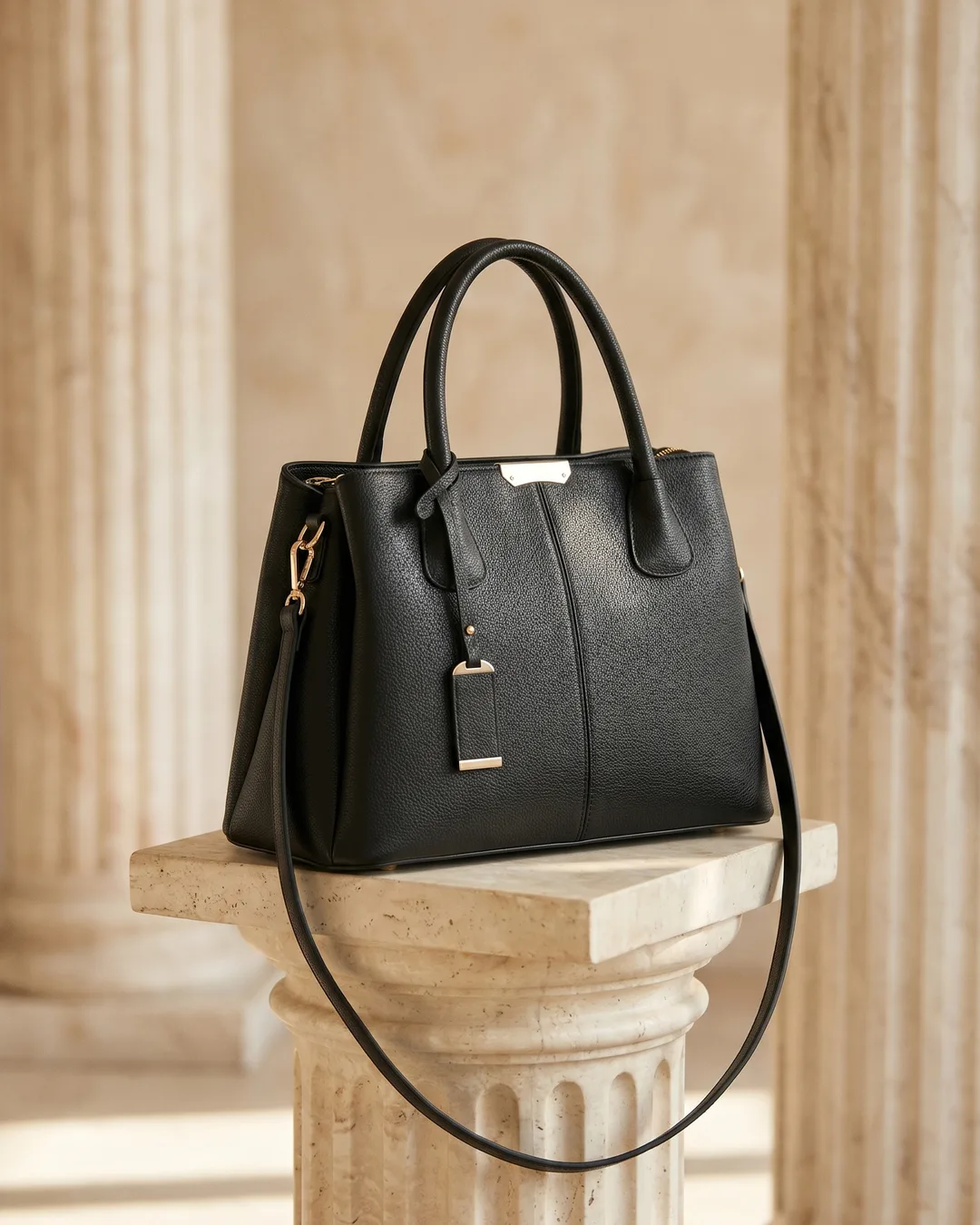 Pincia Pebbled-Leather Top-Handle Tote Bag in Basalt — Hugo Caesar Tassi