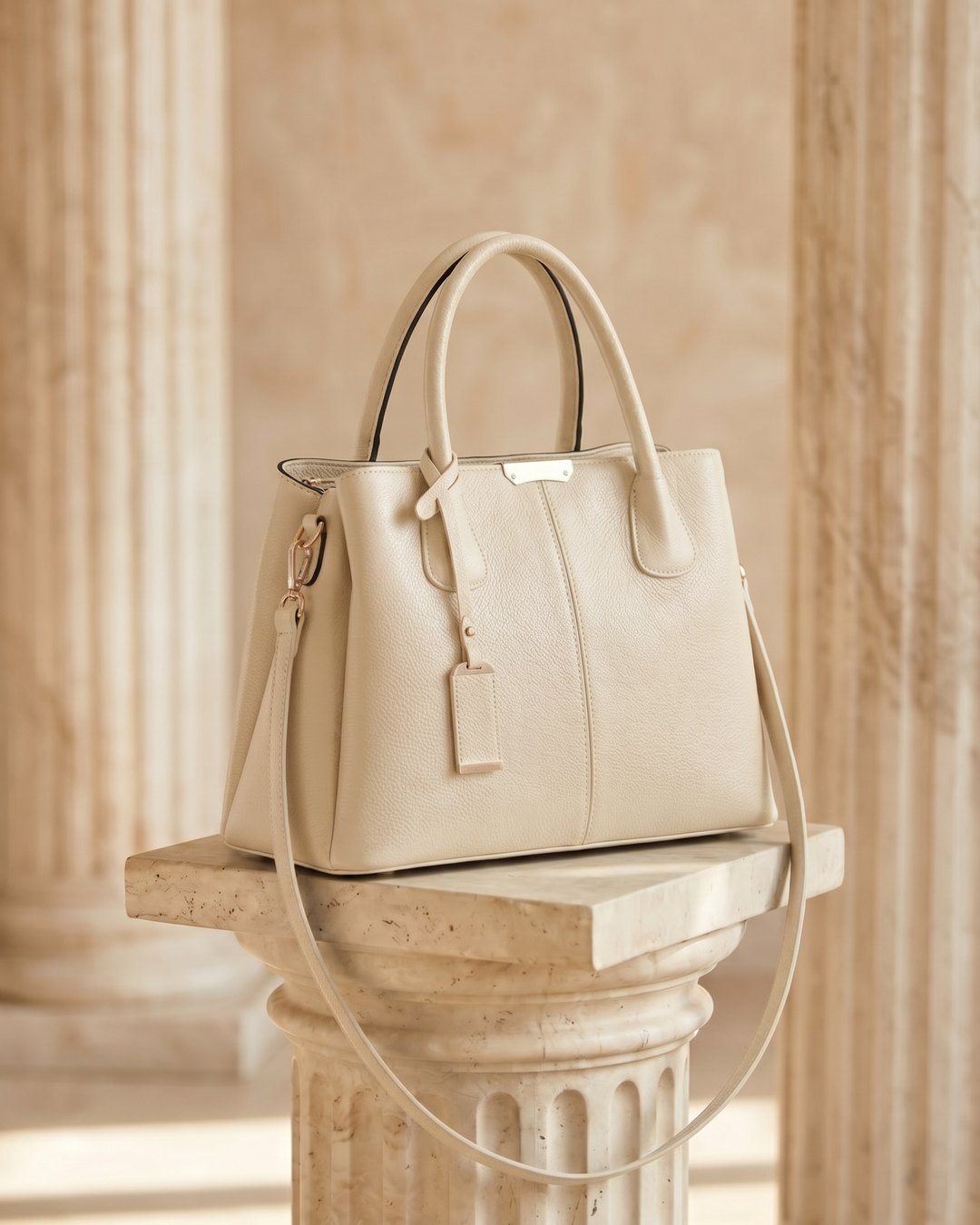 Pincia Pebbled-Leather Top-Handle Tote Bag in Avorio — Hugo Caesar Tassi