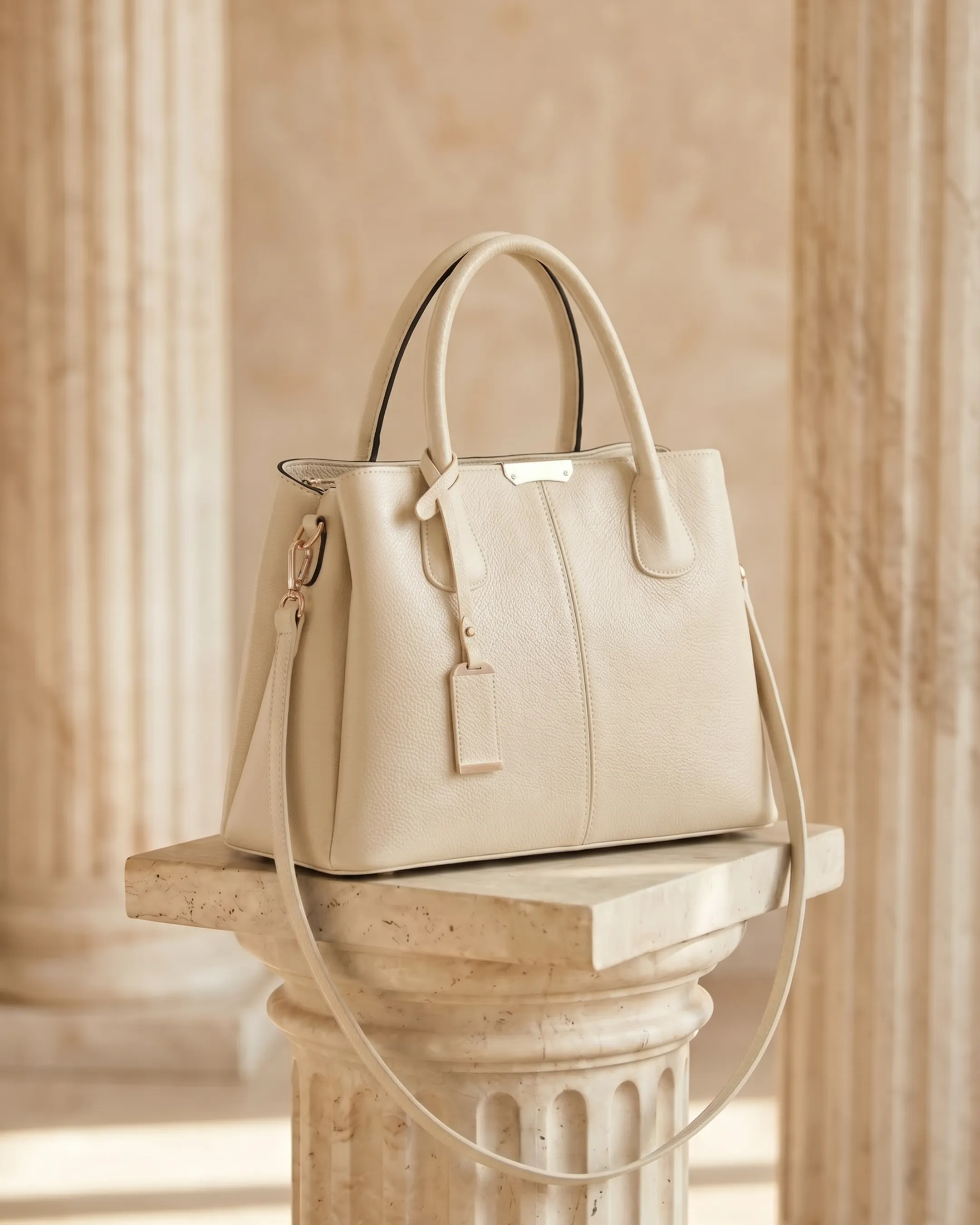 Hugo Caesar Tassi large-capacity pebbled-leather tote bag in Avorio — studio packshot, Hugo Caesar Tassi