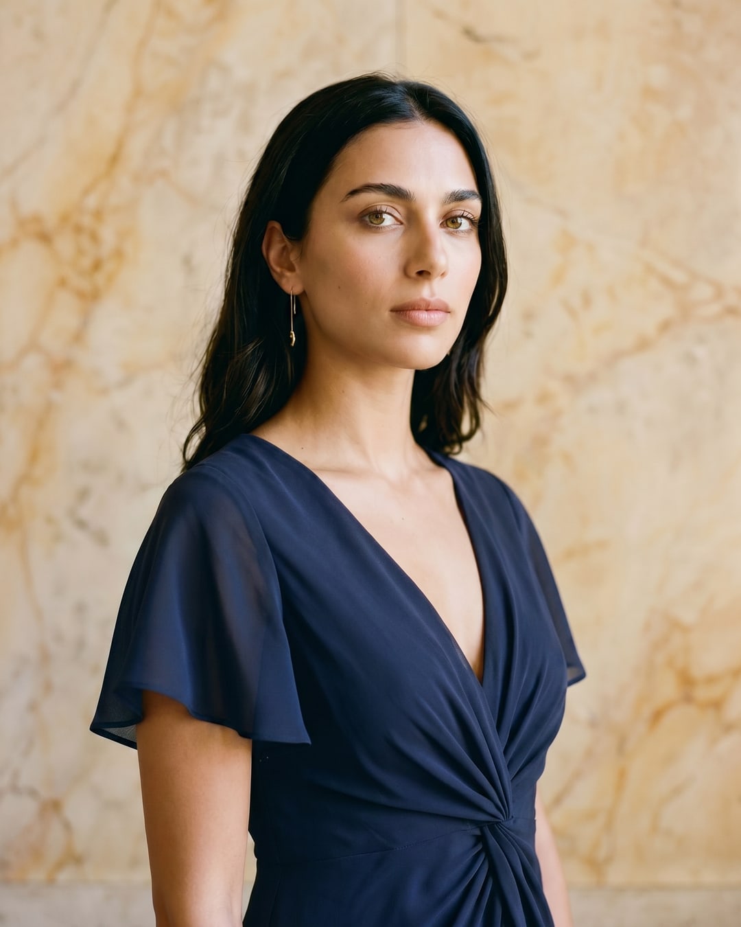 Portia Twist-Front V-Neck Chiffon A-Line Maxi Dress in Cobalto — Hugo Caesar Tassi