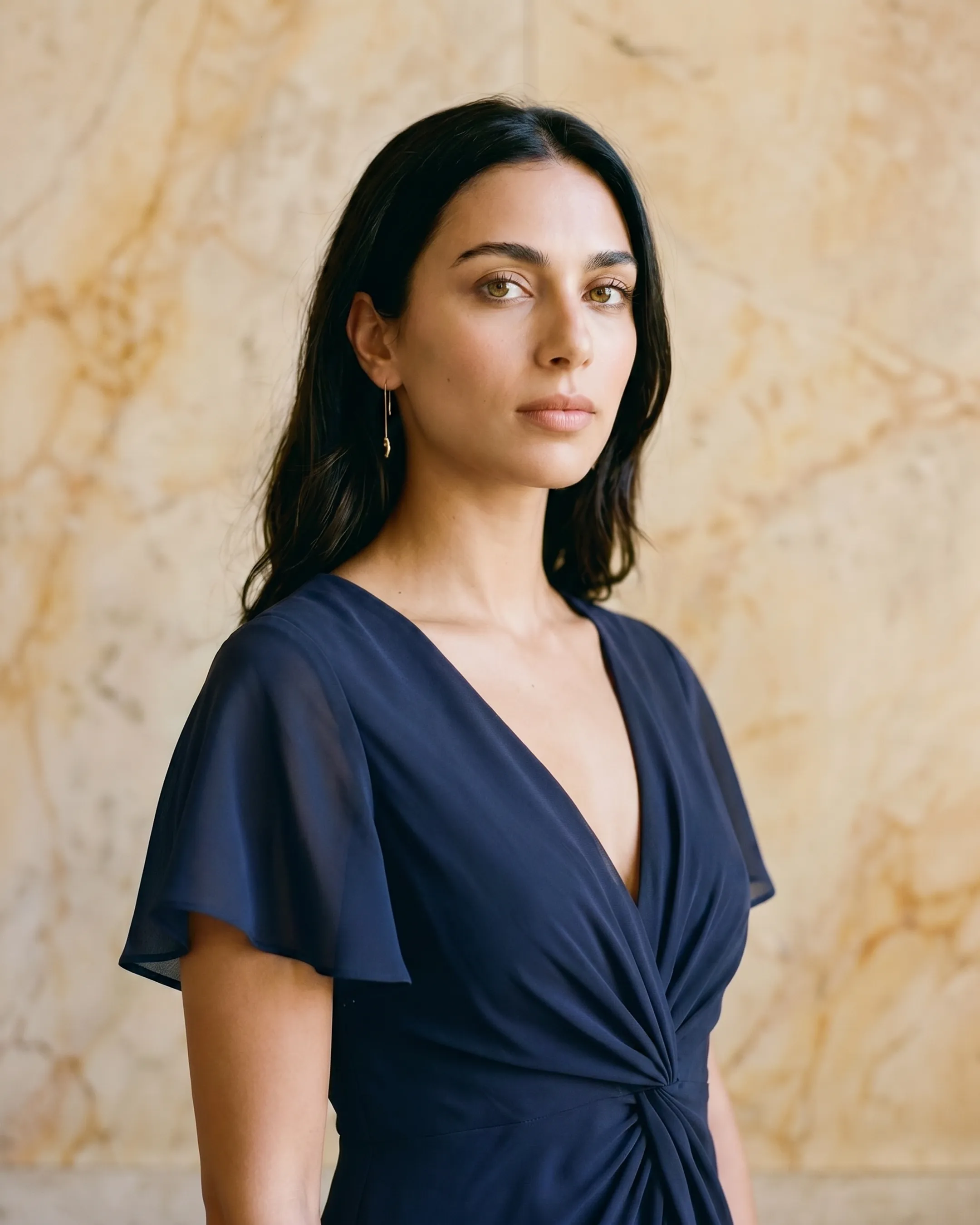 Portia Twist-Front V-Neck Chiffon A-Line Maxi Dress in Cobalto — Hugo Caesar Tassi
