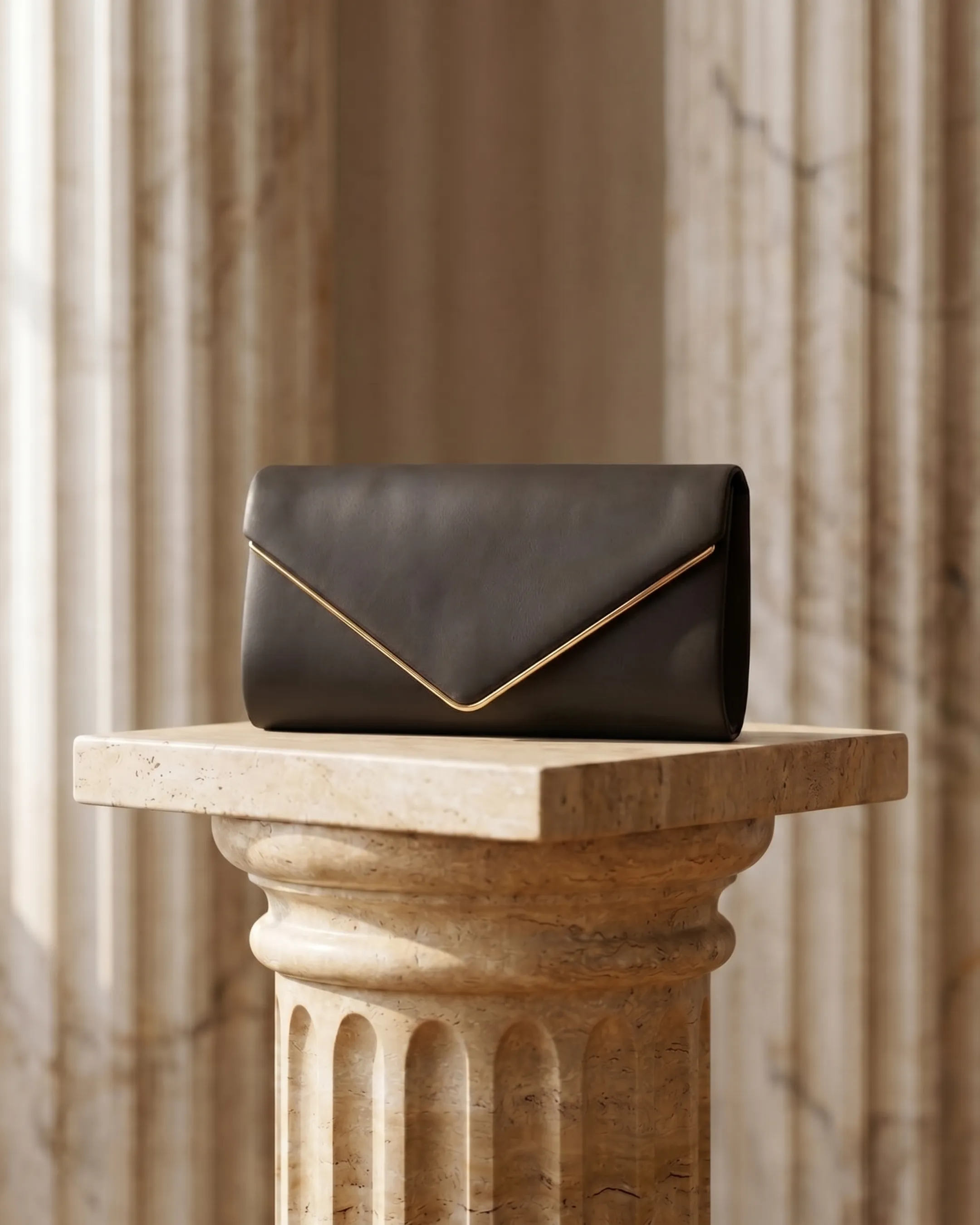 Quirina Minimalist Leather Envelope Clutch Bag in Basalt — Hugo Caesar Tassi