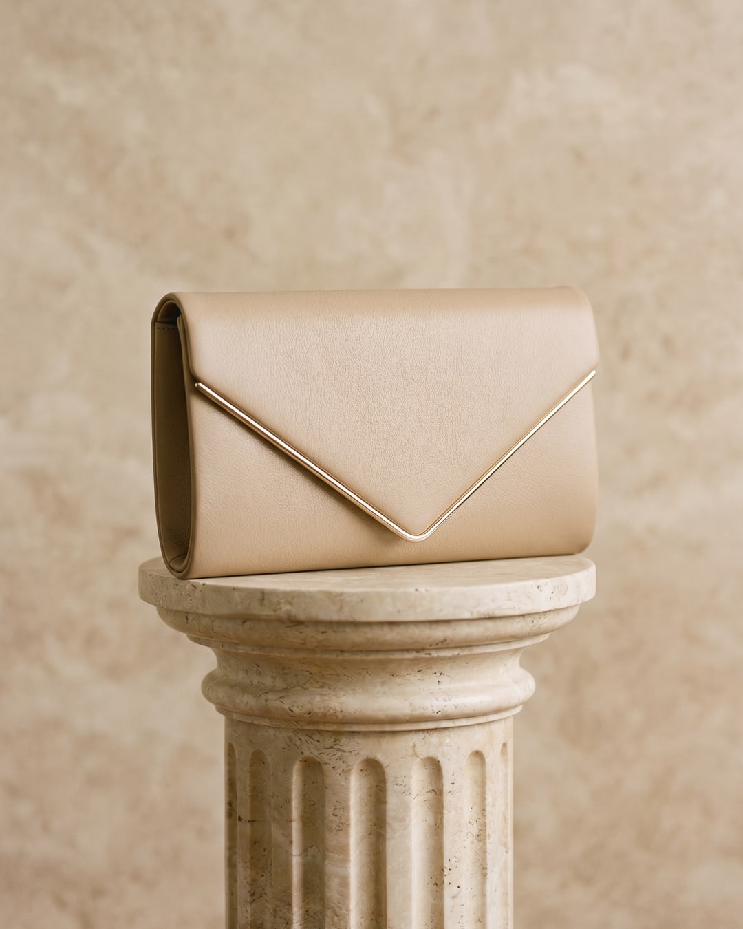 Hugo Caesar Tassi minimalist leather envelope clutch in Travertine — studio packshot, Hugo Caesar Tassi