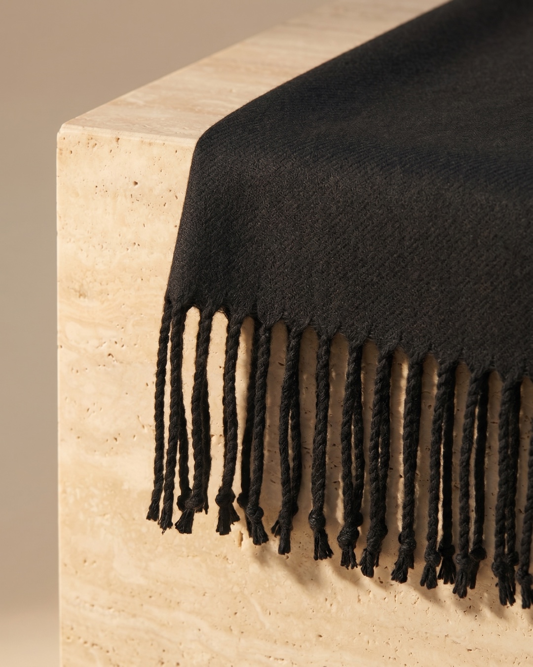 Hugo Caesar Tassi Ravenna stole close-up showing the flat weave and hand-twisted tasselled fringe