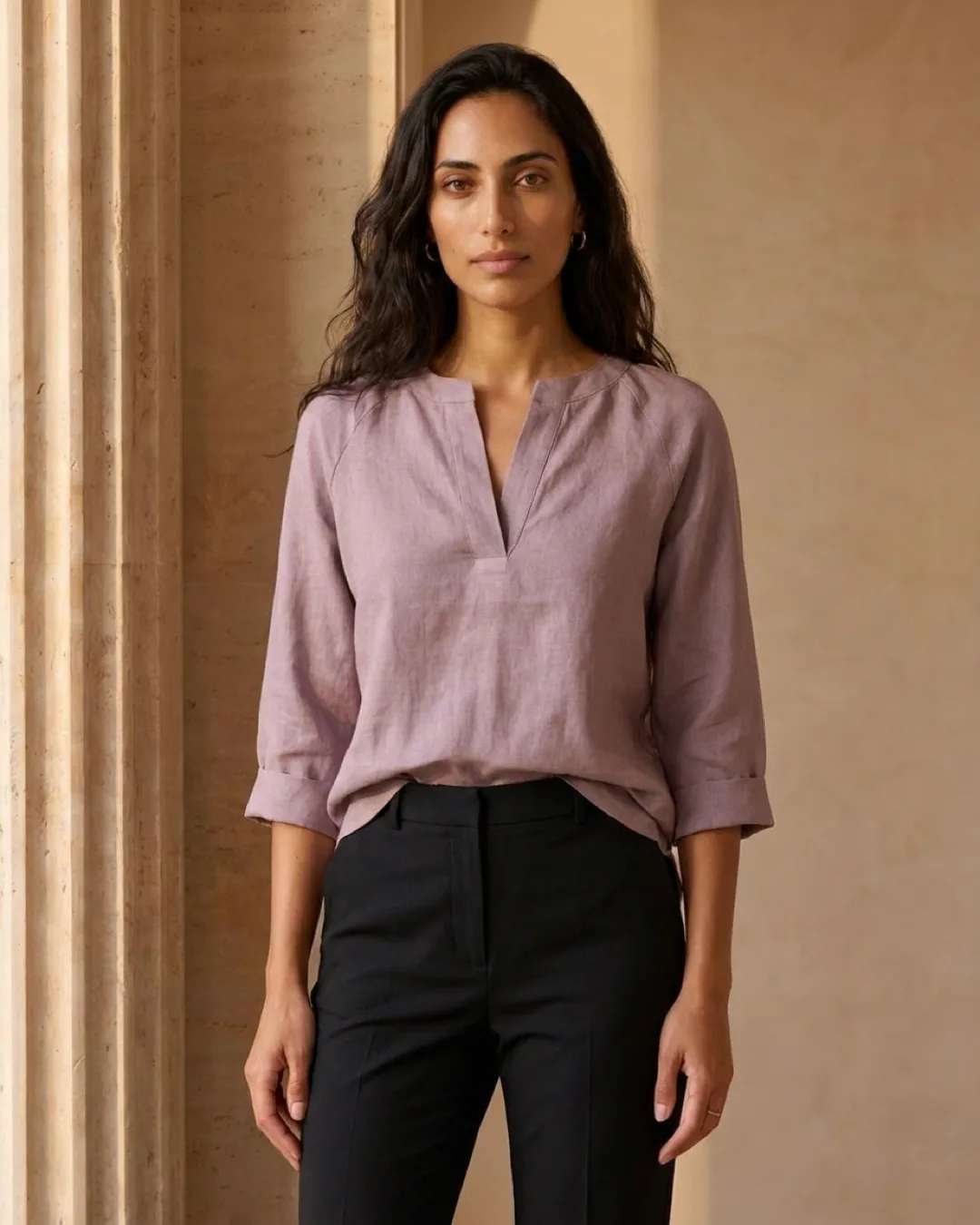 Roscia Structured Long-Sleeve Blouse in Lavanda — Hugo Caesar Tassi