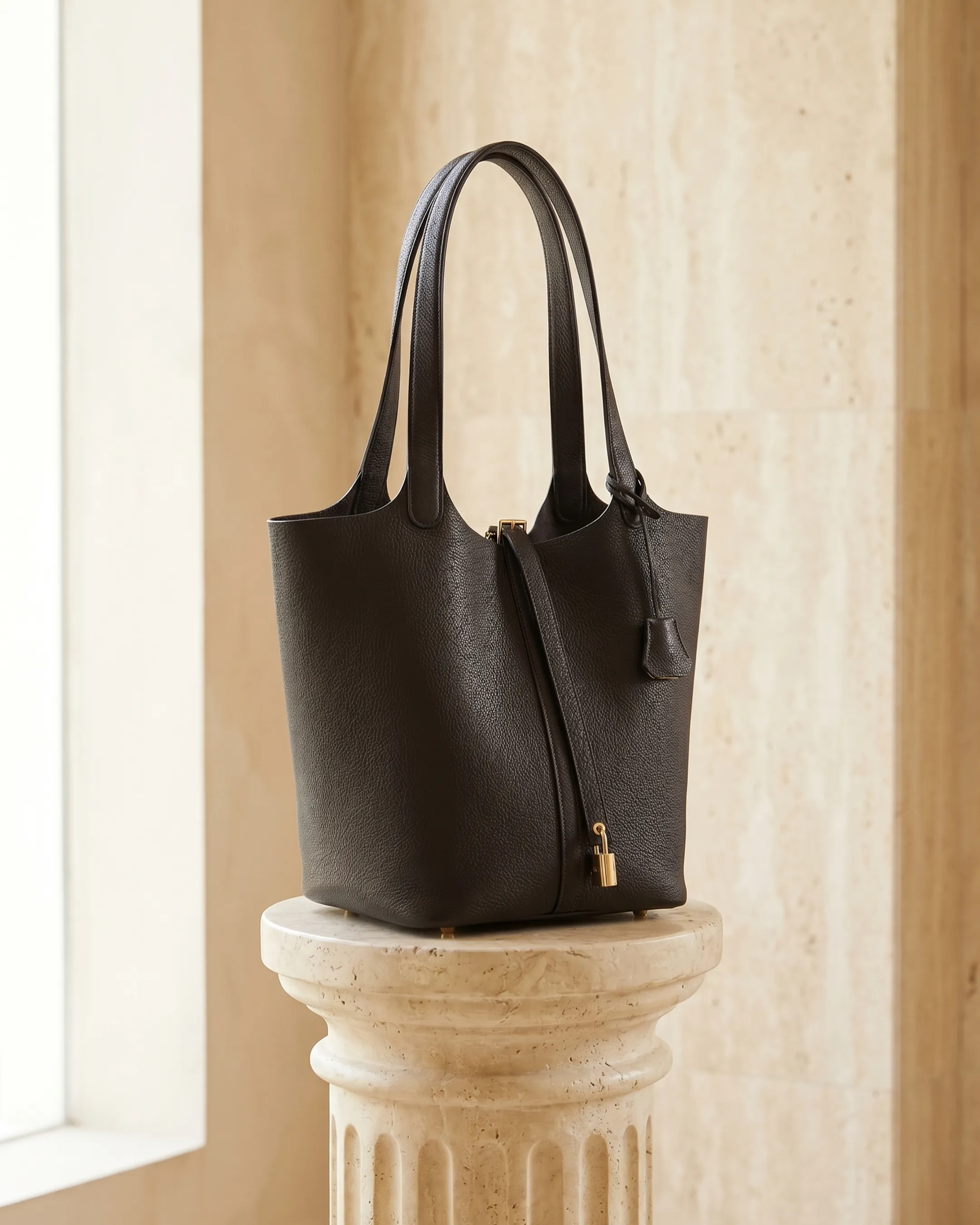 Hugo Caesar Tassi top-grain cowhide basket bucket bag in Basalt — studio packshot, Hugo Caesar Tassi
