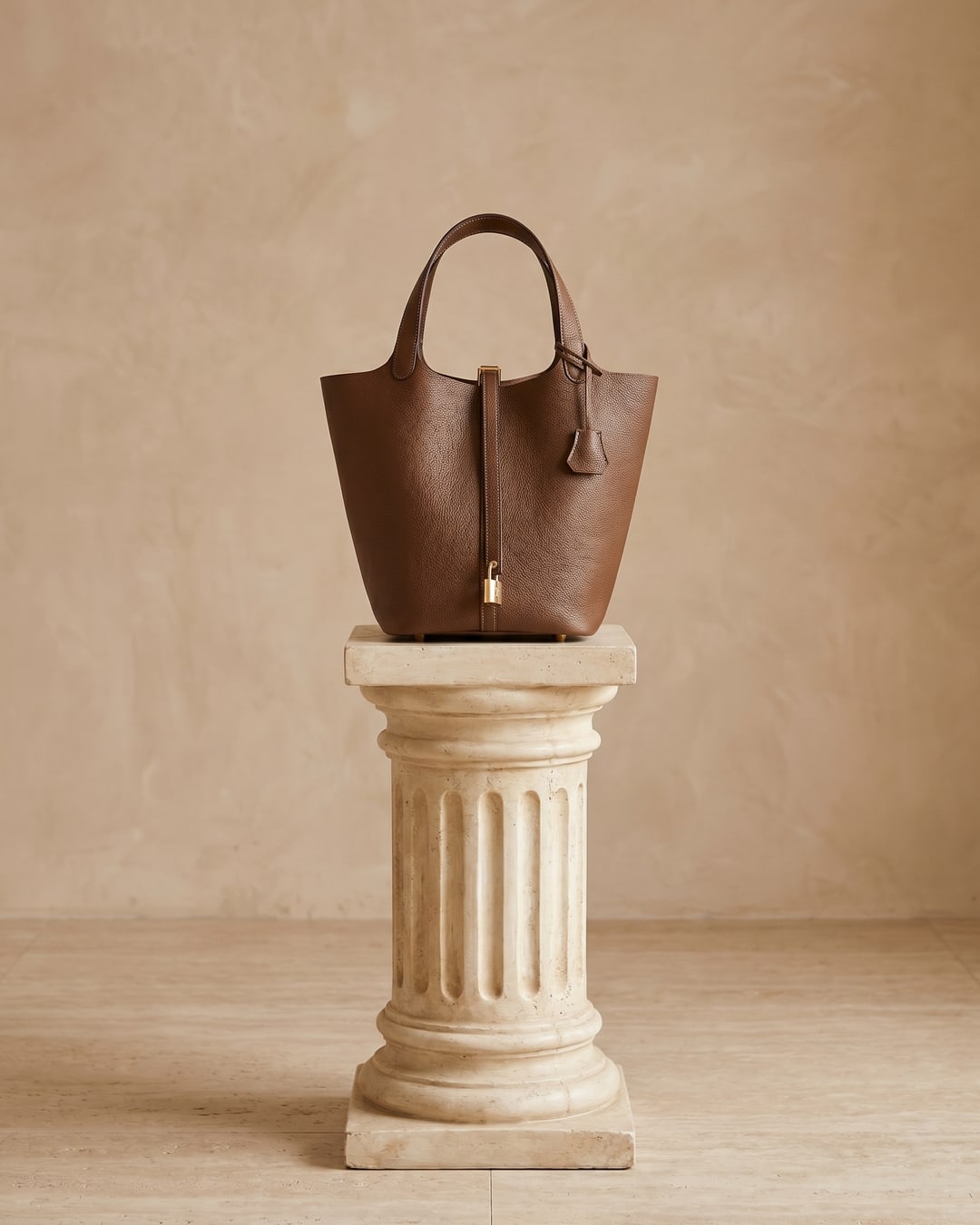 Hugo Caesar Tassi top-grain cowhide basket bucket bag in Cuoio — studio packshot, Hugo Caesar Tassi