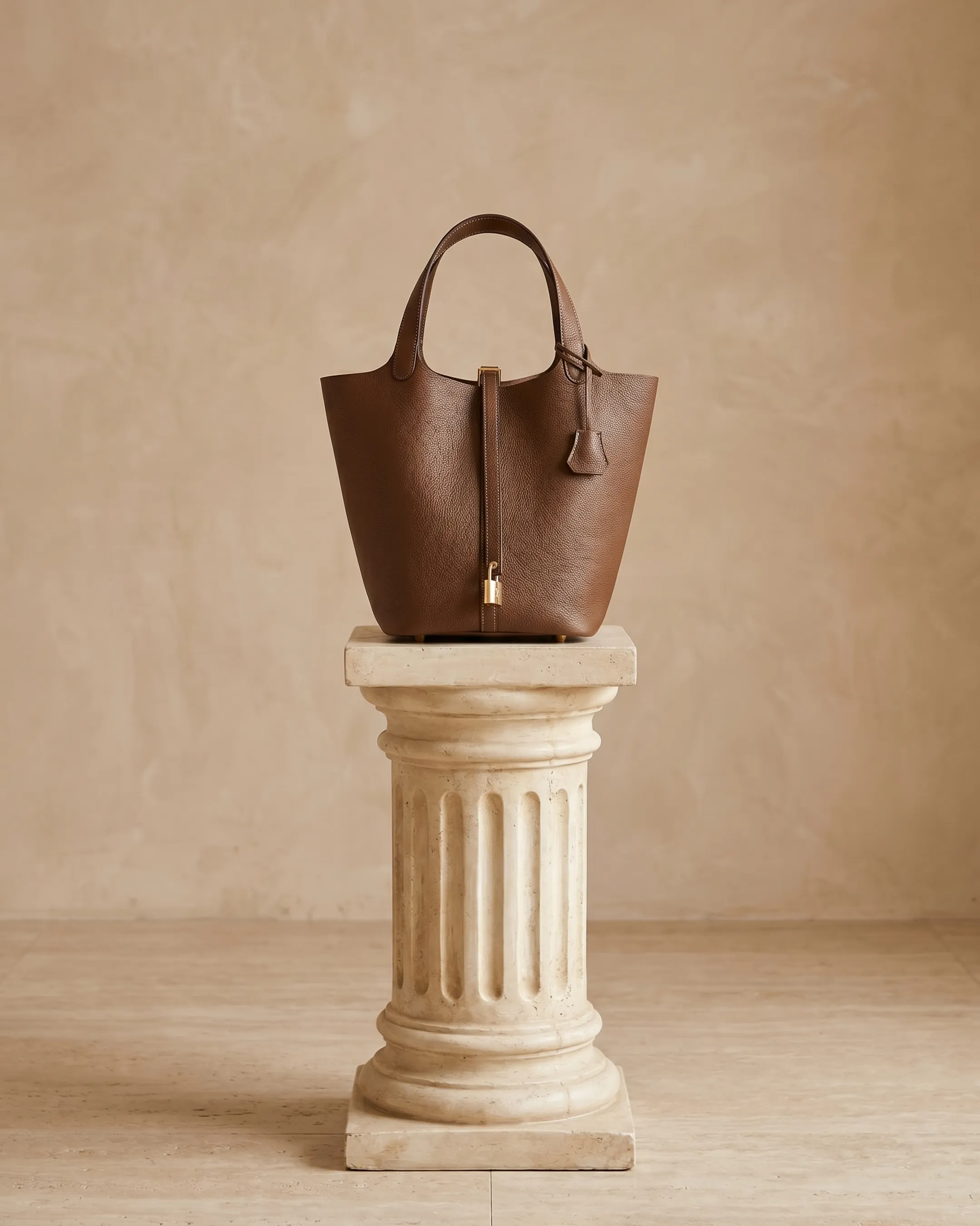 Hugo Caesar Tassi top-grain cowhide basket bucket bag in Cuoio — studio packshot, Hugo Caesar Tassi