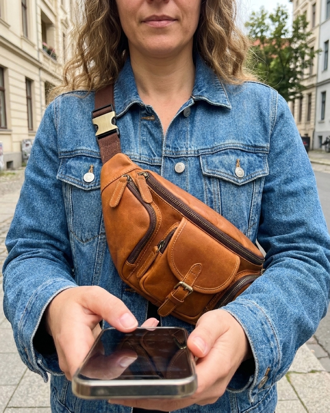 Customer selfie of the Hugo Caesar Tassi Caelia in Cuoio