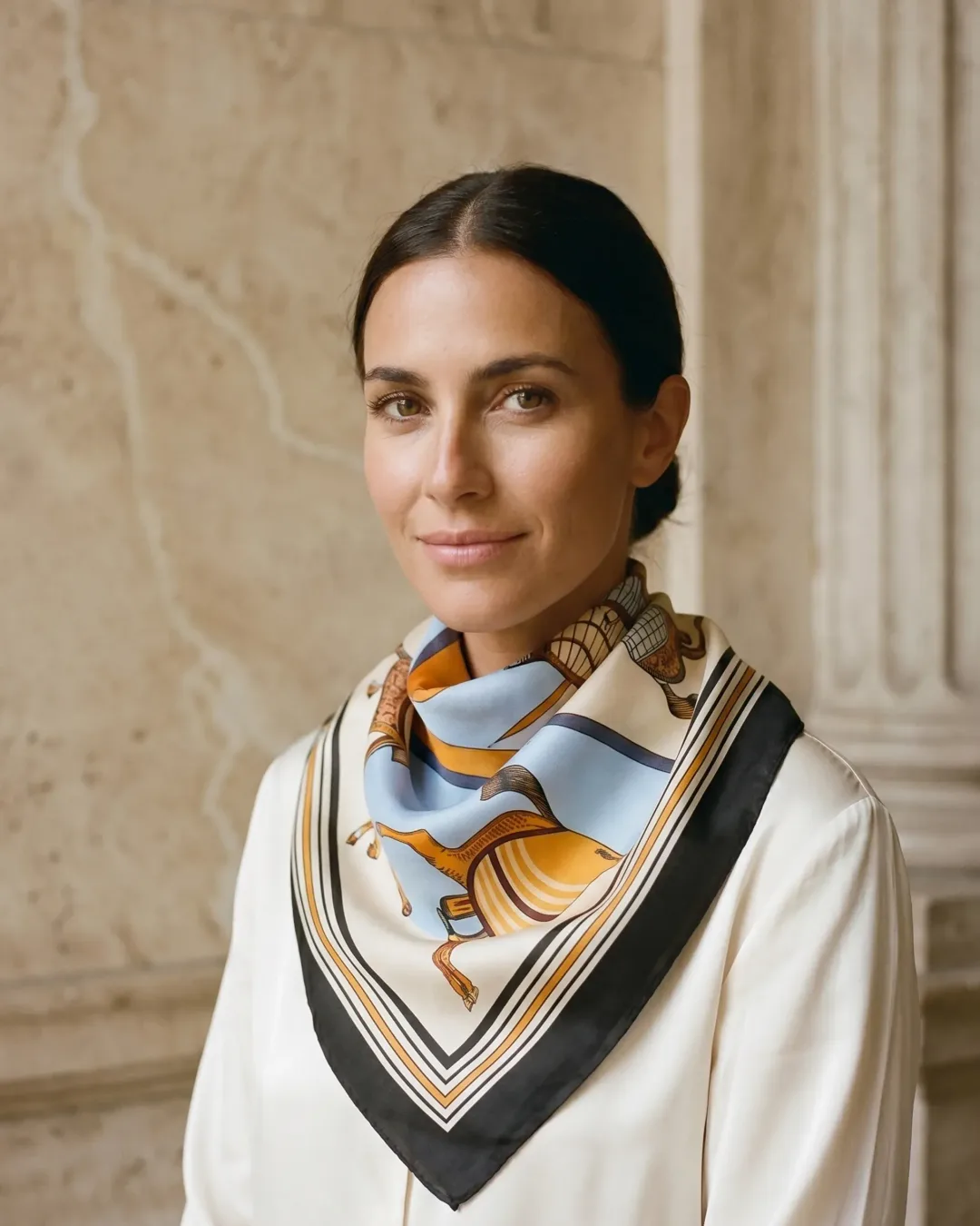 Vesta Equestrian-Print Silk-Look Square Scarf - Hugo Caesar Tassi