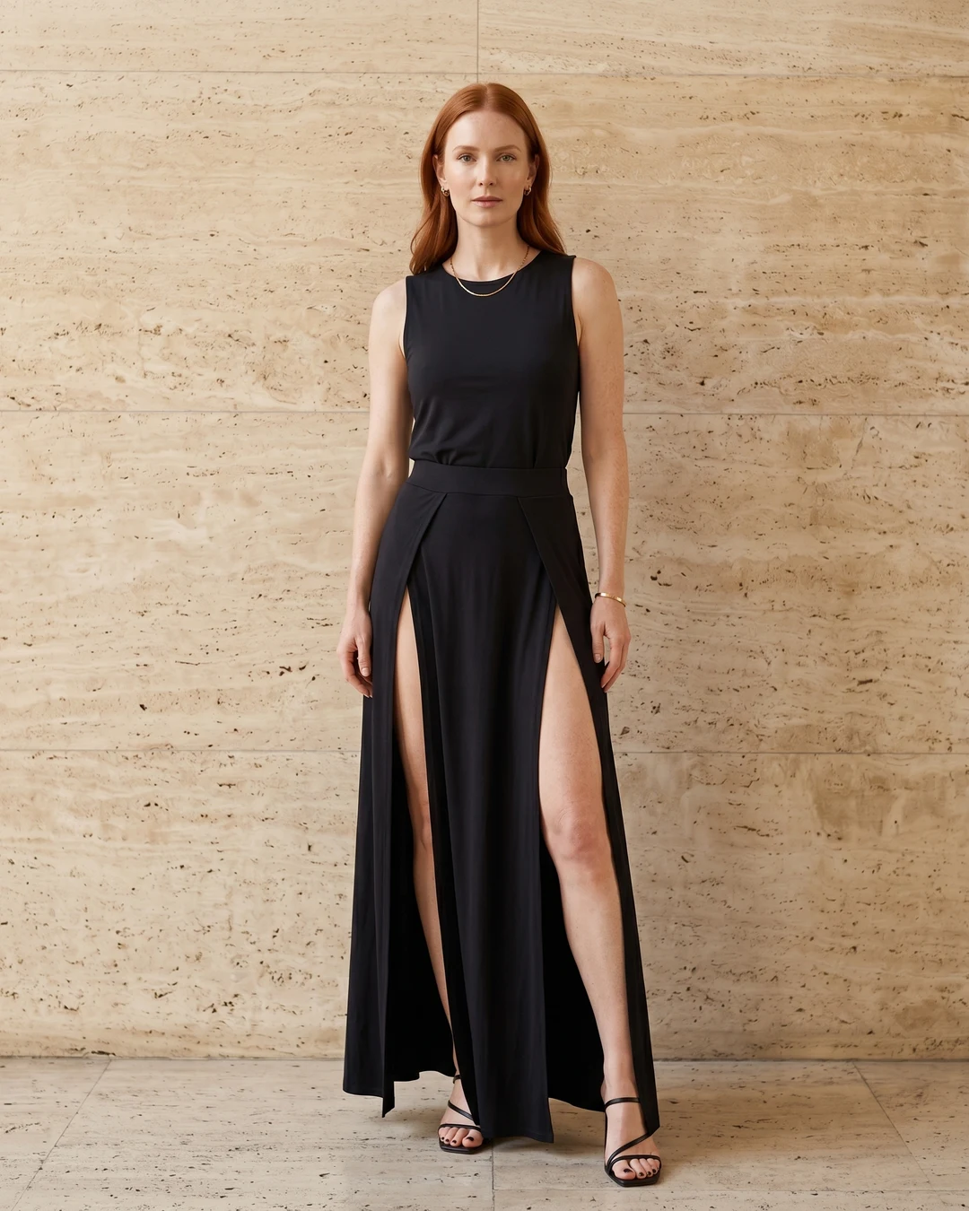 Vipsania Double-Slit Draped Modal Maxi Skirt in Basalt — Hugo Caesar Tassi