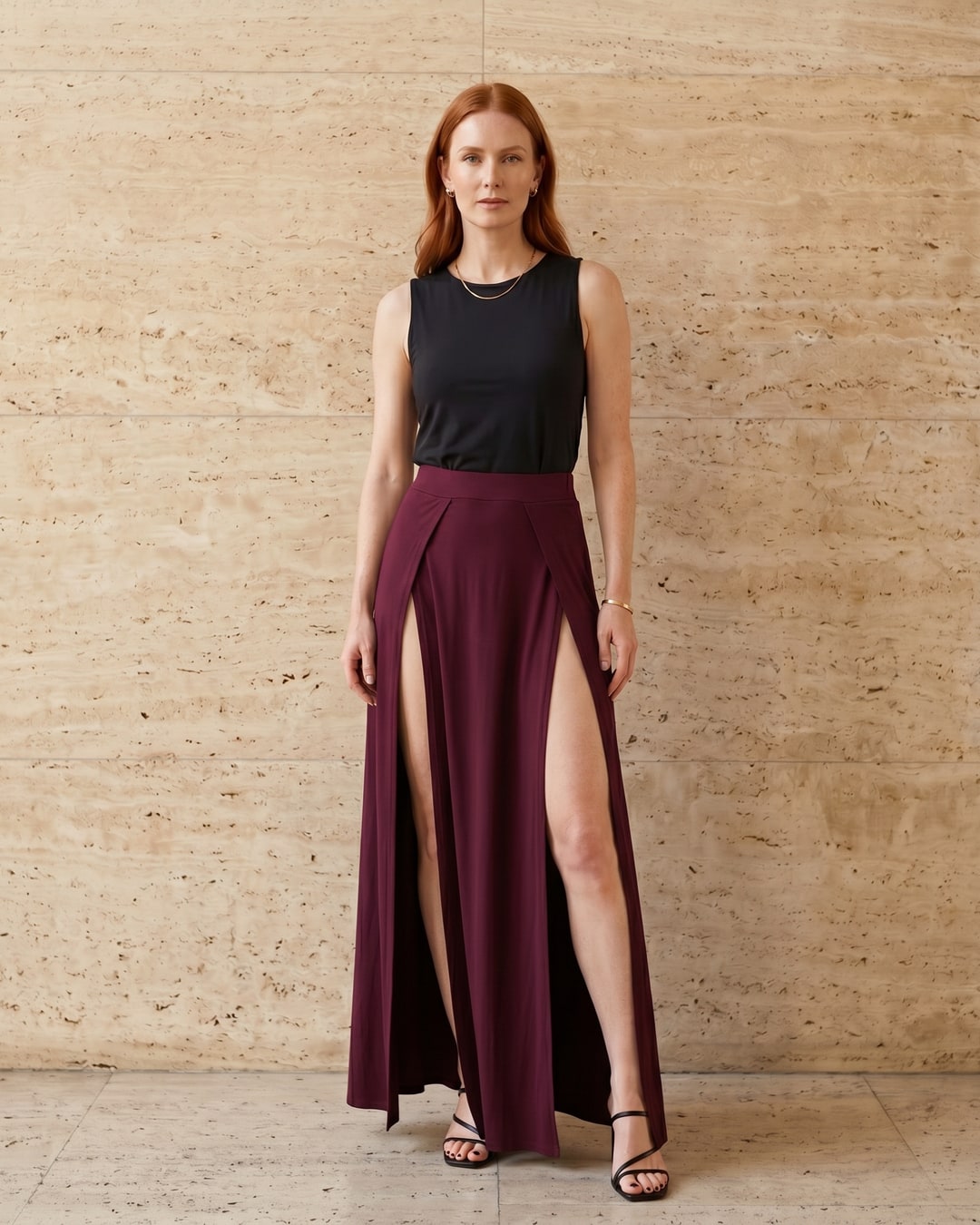 Vipsania Double-Slit Draped Modal Maxi Skirt in Porpora — Hugo Caesar Tassi