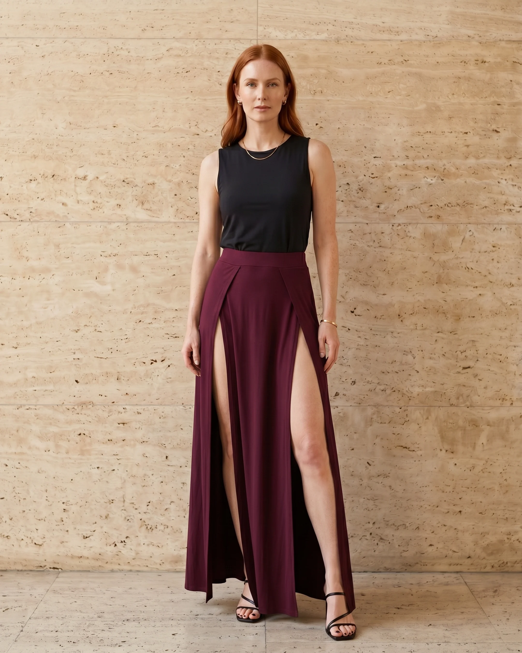 Vipsania Double-Slit Draped Modal Maxi Skirt in Porpora — Hugo Caesar Tassi